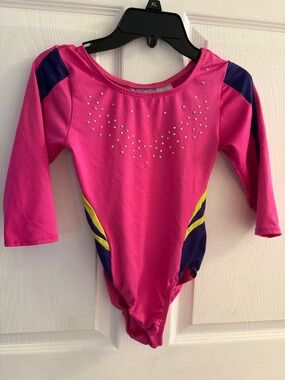 Danskin Girls Bright Pink Long-Sleeve Leotard with Purple Accents
